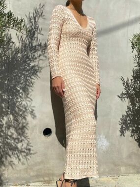AFRM Crochet Knit Maxi Dress in Soft Beige